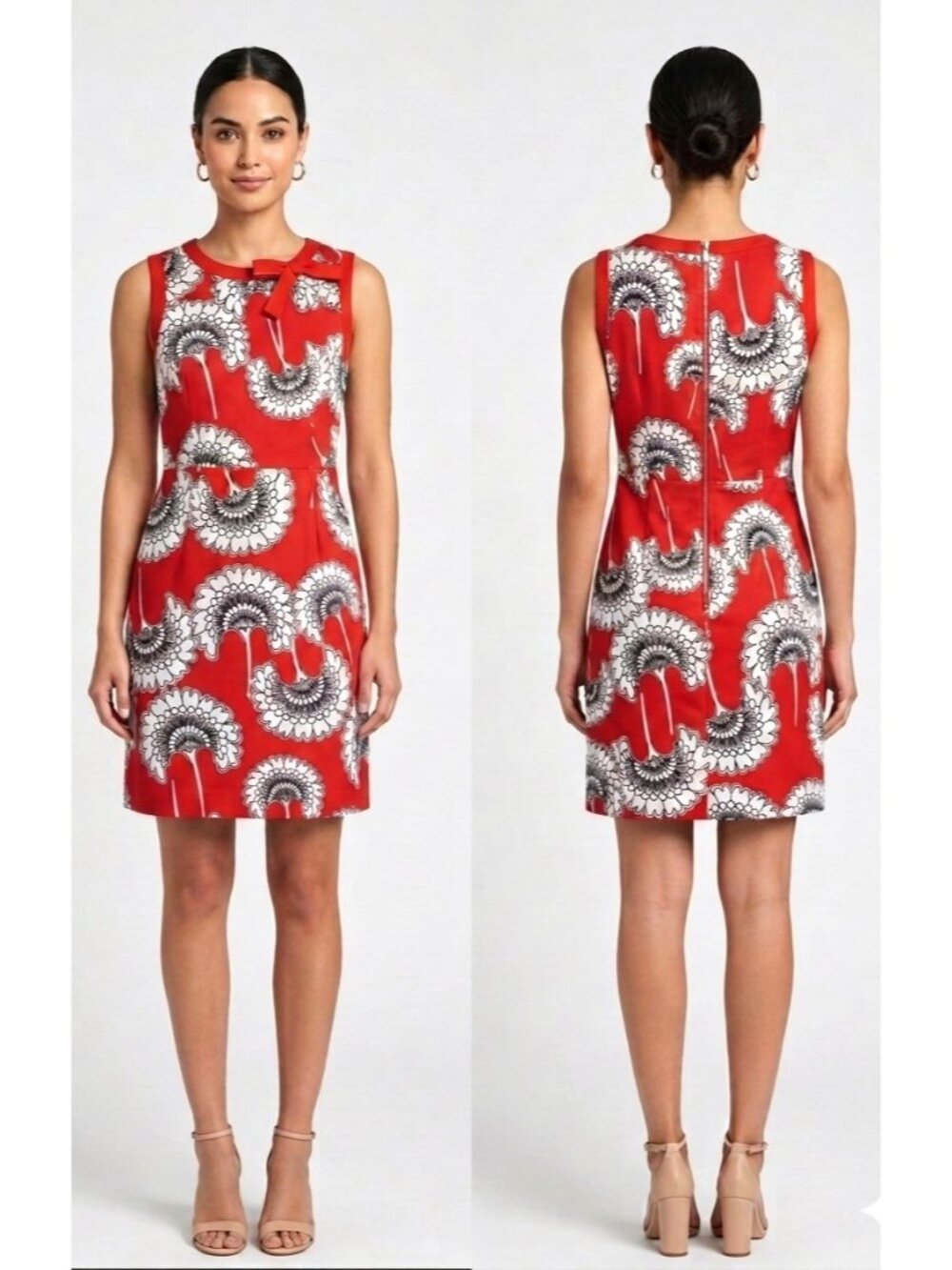 Lanvin Red White Black Silk Sleeveless Dress